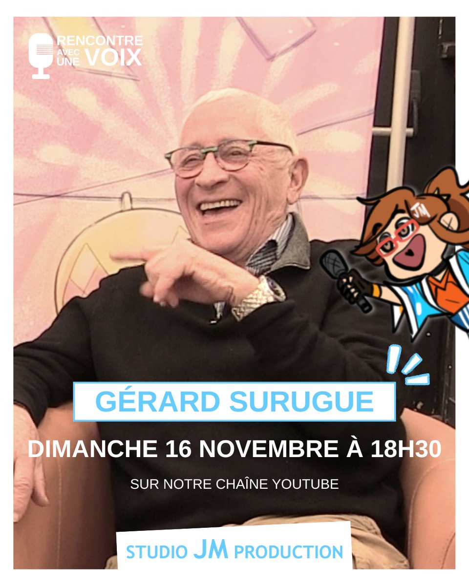 🎙️ La semaine prochaine dans Rencontre Avec Une Voix, une voix emblématique…

✨ Rendez-vous dimanche 16 novembre à 18h30 sur notre chaîne YouTube, en compagnie la voix française de Garfield et Bugs Bunny, le grand Gérard Surugue !

🎬 En partenariat avec <a href="/Cultura/">Cultura</a> Pince-Vent !