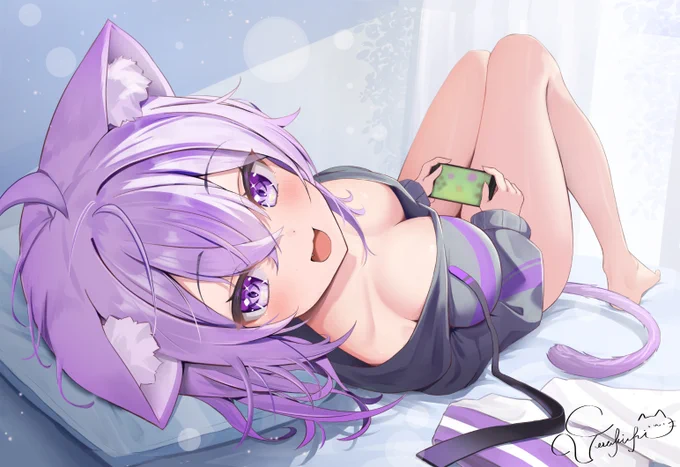 おかゆんは休みの日は朝からベッドの上でダラダラゲームシてて欲しい どしたのぉ～? #絵かゆ