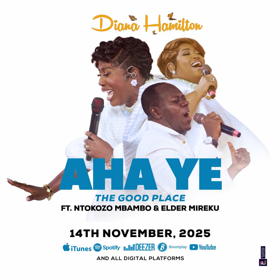 #GospelGh Exclusive!

Get ready to experience pure worship in The Good Place! 🙌🏾

<a href="/dianaahamilton/">Diana Hamilton</a> teams up with <a href="/NtokozoMbambo/">Ntokozo Mba(mbo-tha)</a>  &amp; Elder Mireku for “Aha Ye (The Good Place)” dropping 14th November 2025 🎶

Available on iTunes, Spotify, Deezer, Boomplay &amp; YouTube.
#AhaYe