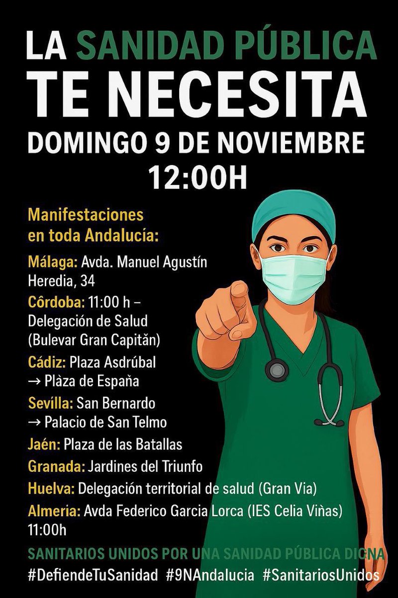 Una buena noticia: la mamografía que NO se hizo mi hermanO es normal.

Definitivamente, el <a href="/saludand/">Consejería de Sanidad, Presidencia y Emergencias</a> va sin frenos y sin control al desmantelamiento. 

Nos han robado nuestra Sanidad pública.

Nos vemos mañana en la calle. Ponte camiseta blanca.

#DefiendeTuSanidad #9NAndalucía
