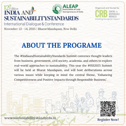 We’re proud to be part of this effort to build more resilient and responsible business models. 
Register here: bit.ly/3JaEvMJ to join us at ISS2025!
<a href="/ALEAP93/">Association of Lady Entrepreneurs of India (ALEAP)</a> <a href="/AICALEAP/">Atal Incubation Centre ALEAP We-Hub</a> <a href="/Centre4RespBiz/">Centre for Responsible Business</a> 
 #aleap #aleapwehub #crbiss2025 #SustainabilityInAction  #DelhiSustainabilitySummit