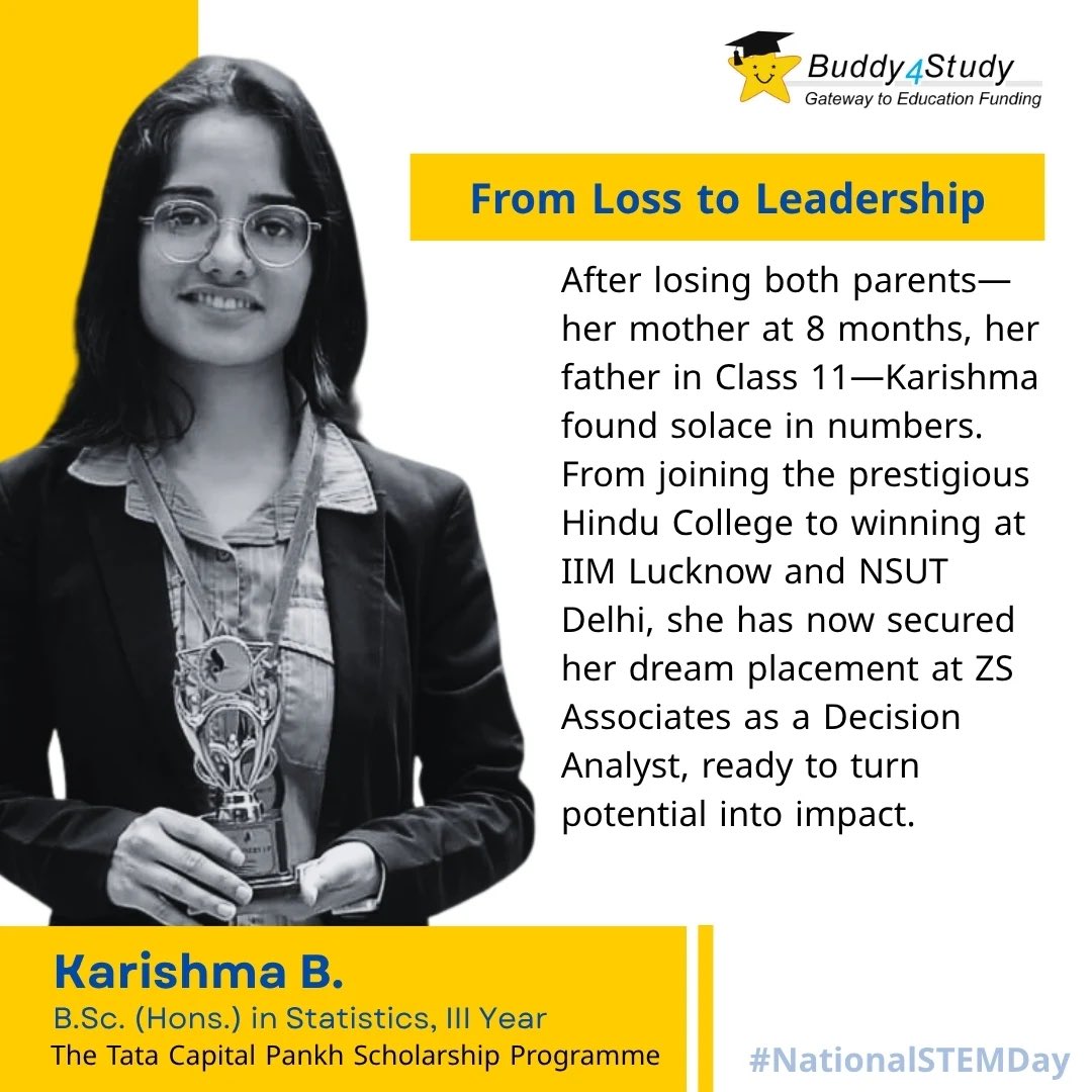 Buddy4Study's tweet image. This #NationalSTEMDay, we celebrate scholars from small towns &amp;amp; diverse backgrounds who turned challenges into breakthroughs. 🌟

At #Buddy4Study, with our esteemed partners, we&apos;re transforming STEM dreams into reality through scholarships &amp;amp; mentorship.

Every student supported…