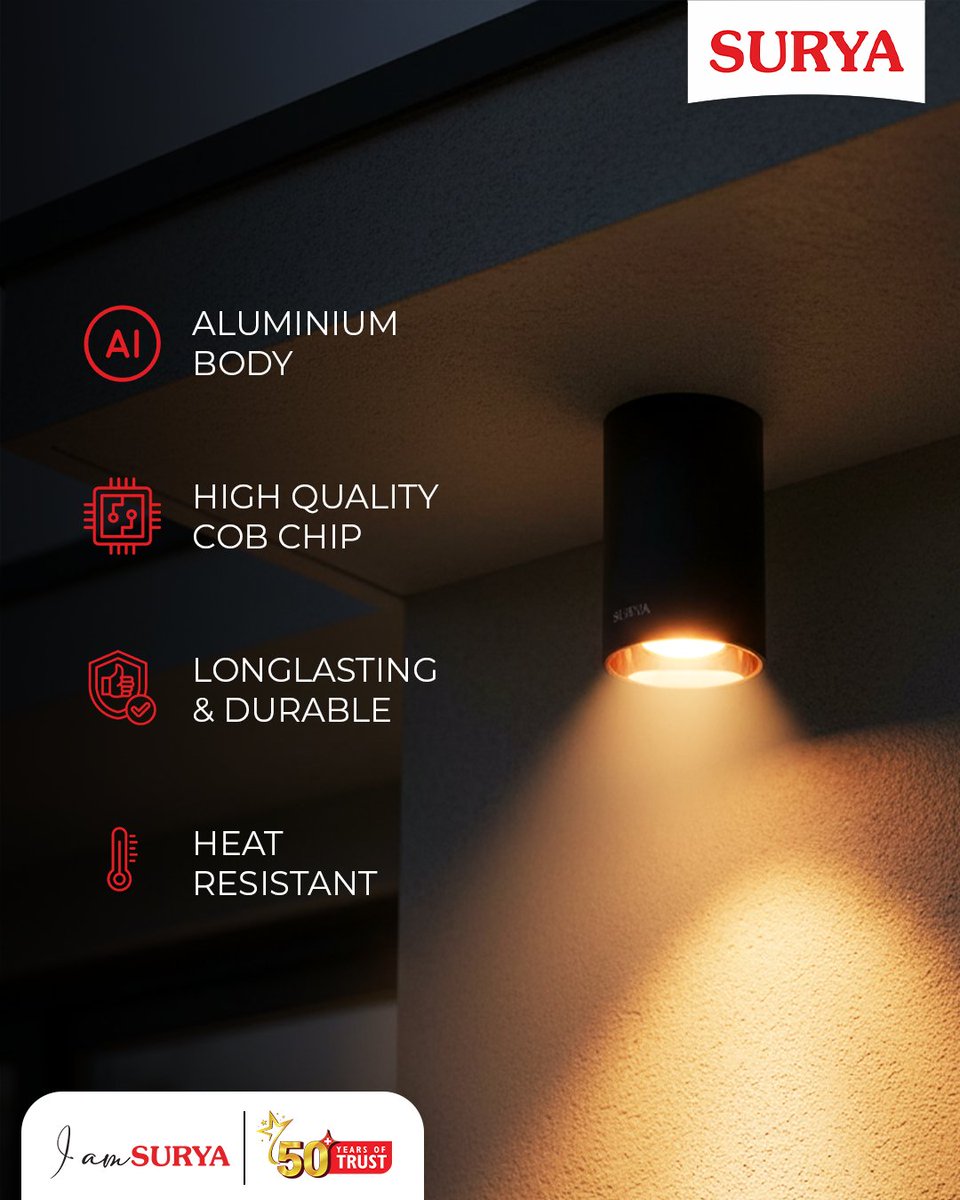 surya_roshni's tweet photo. Illuminate your modern spaces with the Surya Adore Cylinder DL,crafted with a sleek aluminium body,premium metallic finish, and long-lasting COB technology.
#SuryaRoshni #AdoreCylinderDL #ArchitecturalLighting #PremiumDesign #COBLighting #SuryaLighting #IAmSurya #50YearsOfTrust https://t.co/GTWcgtxHsc