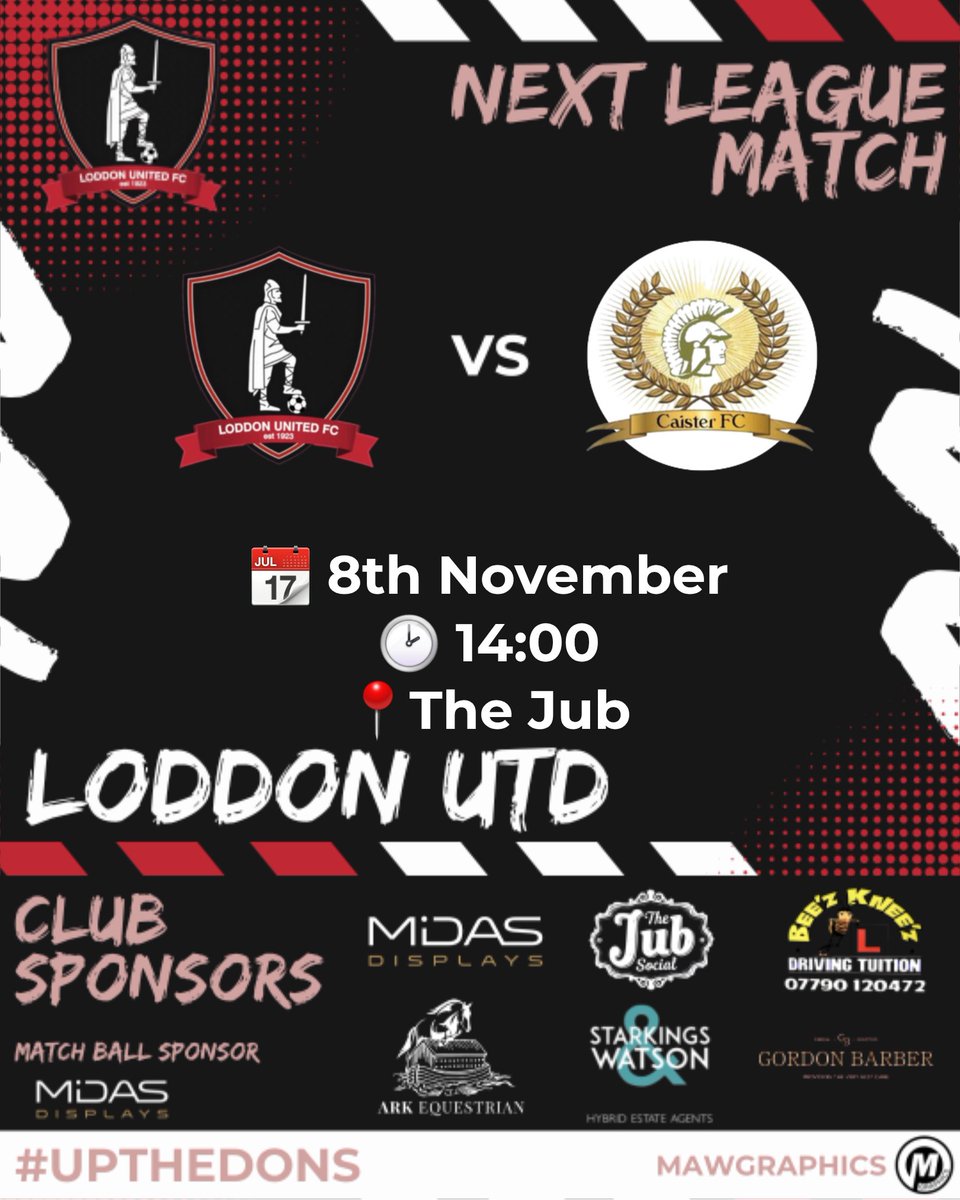Underdogs again for the first team as we welcome a strong <a href="/caisterfc1/">Caister FC</a> to The Jub

The lads will need to be on top form to get anything out of today 

Your support is always appreciated and always helps the lads 

The Jub Social will be open all day 🍻

#UPTHEDONS 🔴⚫️