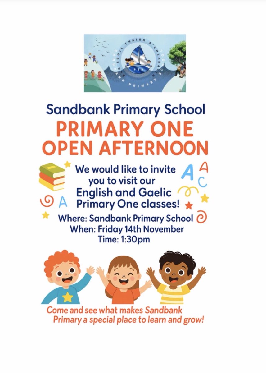 Is your little one due to start Primary 1 in 2026? Come and visit our school, meet the staff and see our lovely Primary 1 classrooms 😀
Friday 14th November at 1.30pm
<a href="/abc_OCTF/">Argyll and Bute Council Education Service</a>