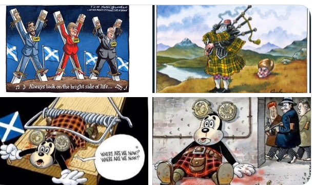 I reminder of how much our neighbours ’love Scotland’ and all our ‘sweaty socks’. There wasn’t a single Engnat politician who objected to these cartoons when they were published, not one. Many moronic yoons on SM even found them funny? Our political enemies! Independence now!!!!