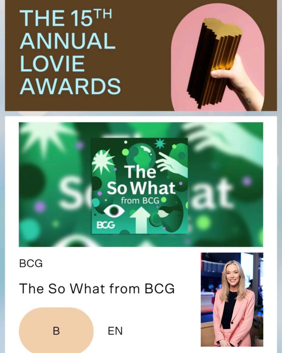 Huge congrats to our client Georgie Frost on winning 🥉 at the #LovieAwards for Best Podcast Host for The So What with <a href="/BCG/">Boston Consulting Group</a> ! 🎙️👏
Georgie’s also an outstanding host, moderator &amp; speaker — book her for your next event 👉 rivamedia.co.uk/talent/georgie…