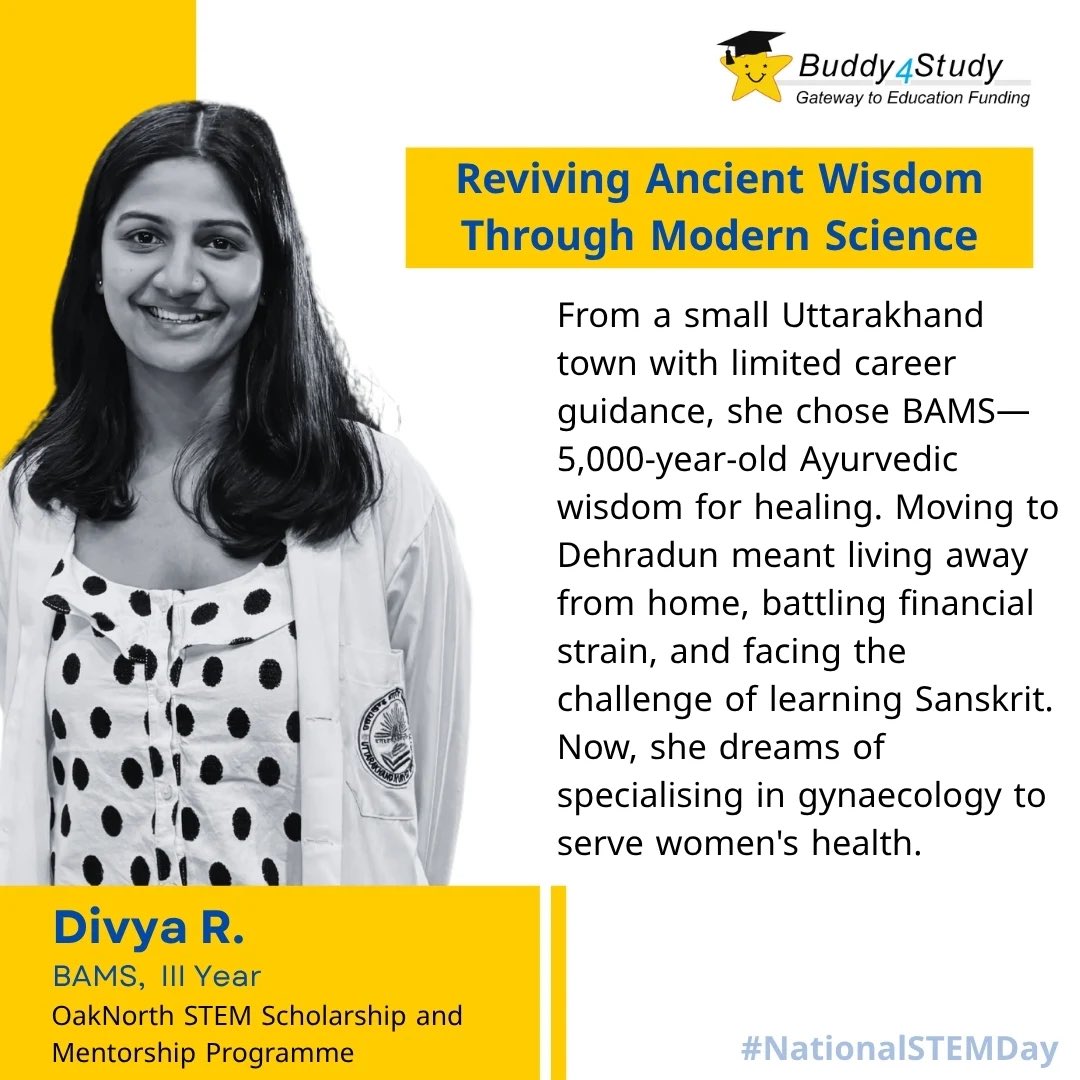 Buddy4Study's tweet image. This #NationalSTEMDay, we celebrate scholars from small towns &amp;amp; diverse backgrounds who turned challenges into breakthroughs. 🌟

At #Buddy4Study, with our esteemed partners, we&apos;re transforming STEM dreams into reality through scholarships &amp;amp; mentorship.

Every student supported…