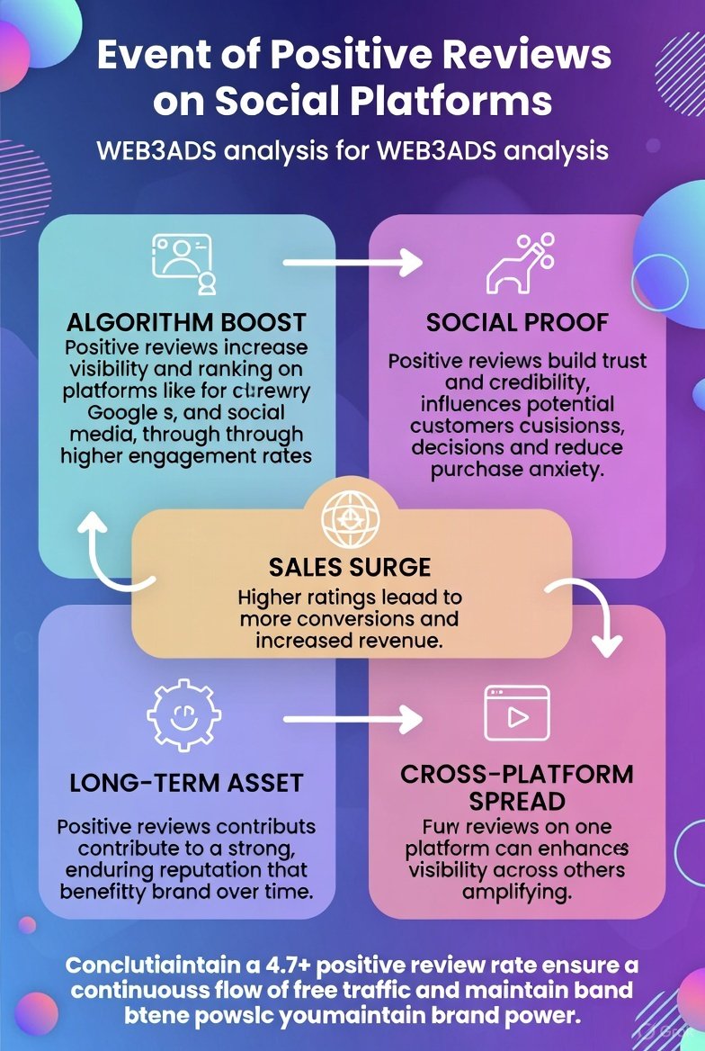 WEB3ADS_INC's tweet image. #WEB3ADS Analysis: Advantages of Positive Reviews on Social Platforms🔥✨✨

✅Accumulating a large number of positive reviews (high-star ratings, positive comments, likes, and shares) on social media platforms (such as TikTok, Facebook, Instagram, X, etc.) creates a significant…