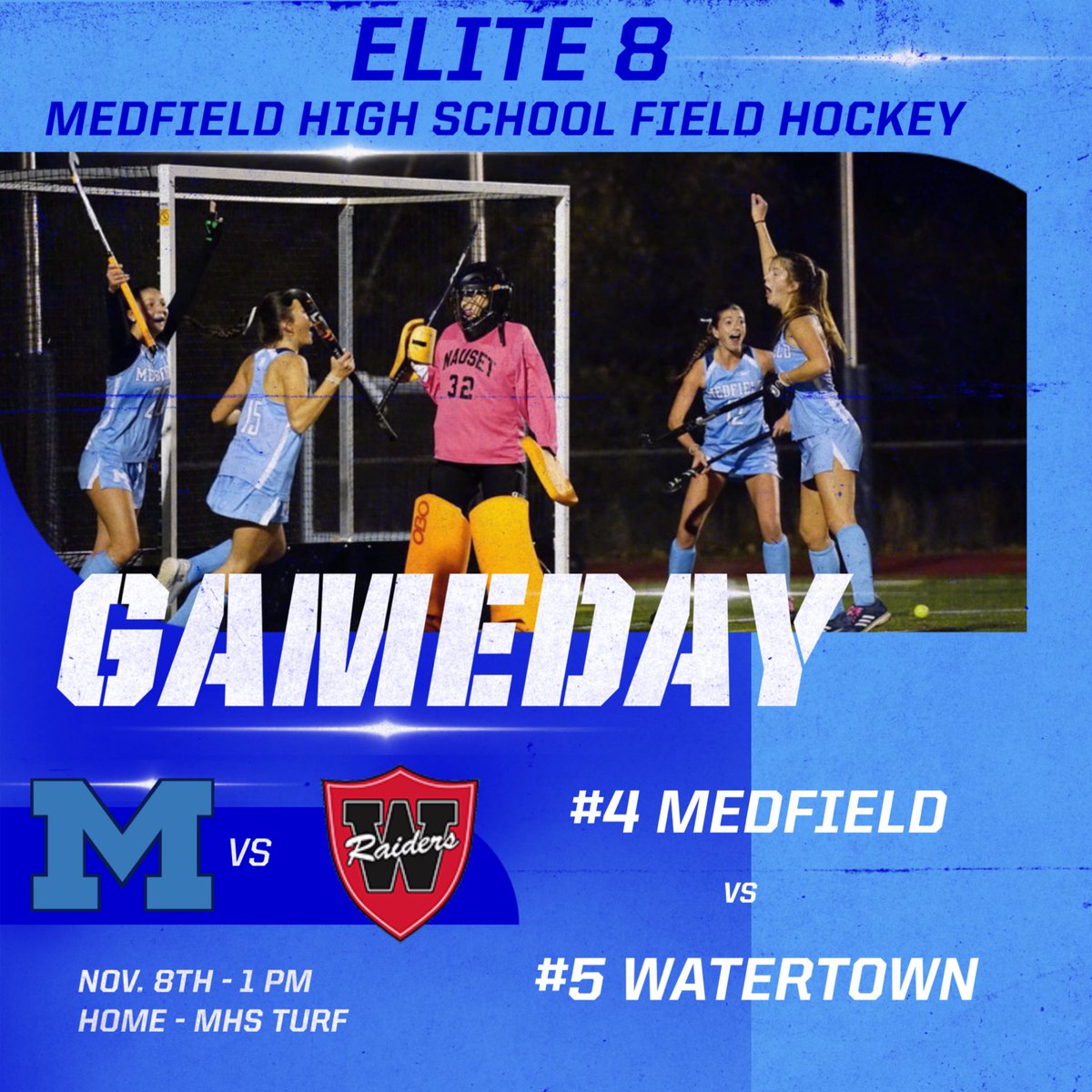 🚨GAME DAY - ELITE 8!!🚨

#4 Medfield vs #5 Watertown!!
🏑🏑🏑🏑🏑🏑🏑🏑🏑🏑🏑

📍MHS Turf (88R South St)
📆 Sat, 11/8
⏰ 1:00pm
🎟️GoFan.Co only

<a href="/coachmace/">Michael Mason</a> <a href="/TVLSportsMa/">TVL Sports Updates</a> <a href="/HometownWeekly/">Hometown Weekly</a>
<a href="/MetroWestSports/">Daily News Sports</a> <a href="/GlobeSchools/">Boston Globe Schools</a> <a href="/MedfieldAD/">Medfield Athletics</a> @Murray_Jack_@T_Mulherin