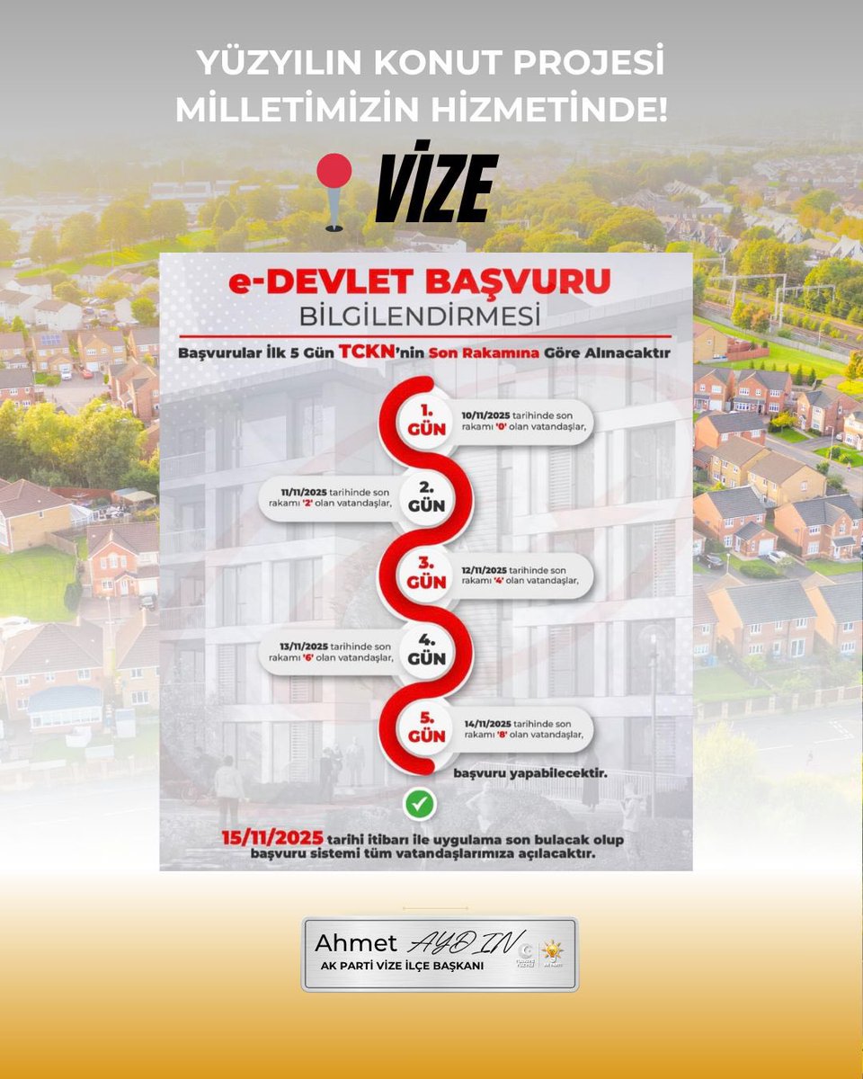 Cumhurbaşkanımız Sayın Recep Tayyip Erdoğan’ın liderliğinde; milletimizin refahı, huzuru ve geleceği için bir büyük adım daha atıyoruz.

🏘️ 500 Bin Sosyal Konut Projesi,
10 Kasım Pazartesi günü saat 09.00 itibarıyla e-Devlet üzerinden başvuruya açılıyor!

📅 Yoğunluk yaşanmaması