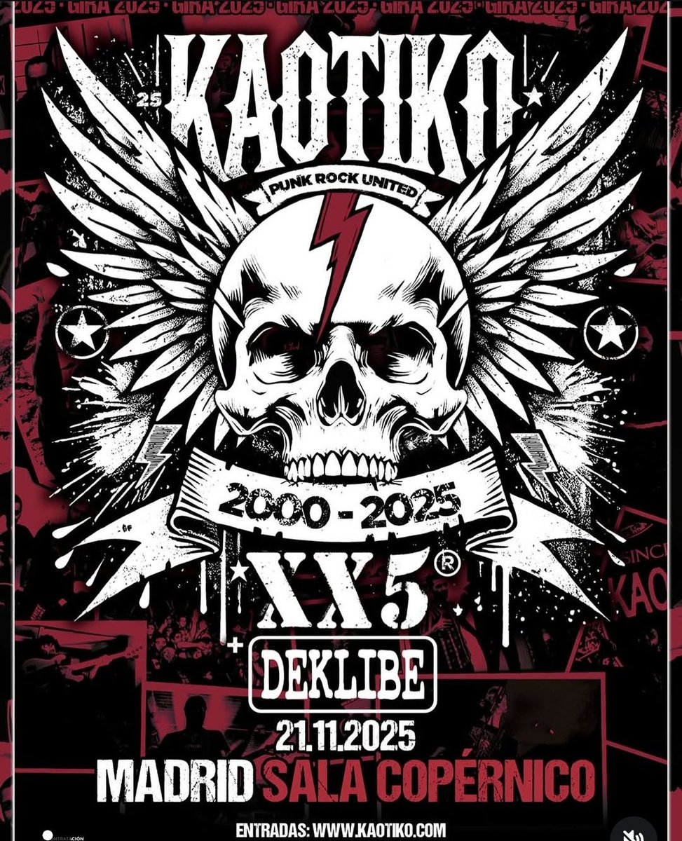 MADRID!!! Nos vemos el sábado 21 en la Sala Copérnico con los grandes de <a href="/kaotikooficial/">KAOTIKO OFICIAL</a> !!! 
Como <a href="/instagram/">Instagram</a> nos ha vuelto a cerrar la cuenta podéis estar al día por aquí, <a href="/facebook/">Facebook</a> o <a href="/tiktok/">TikTok</a> !!!
