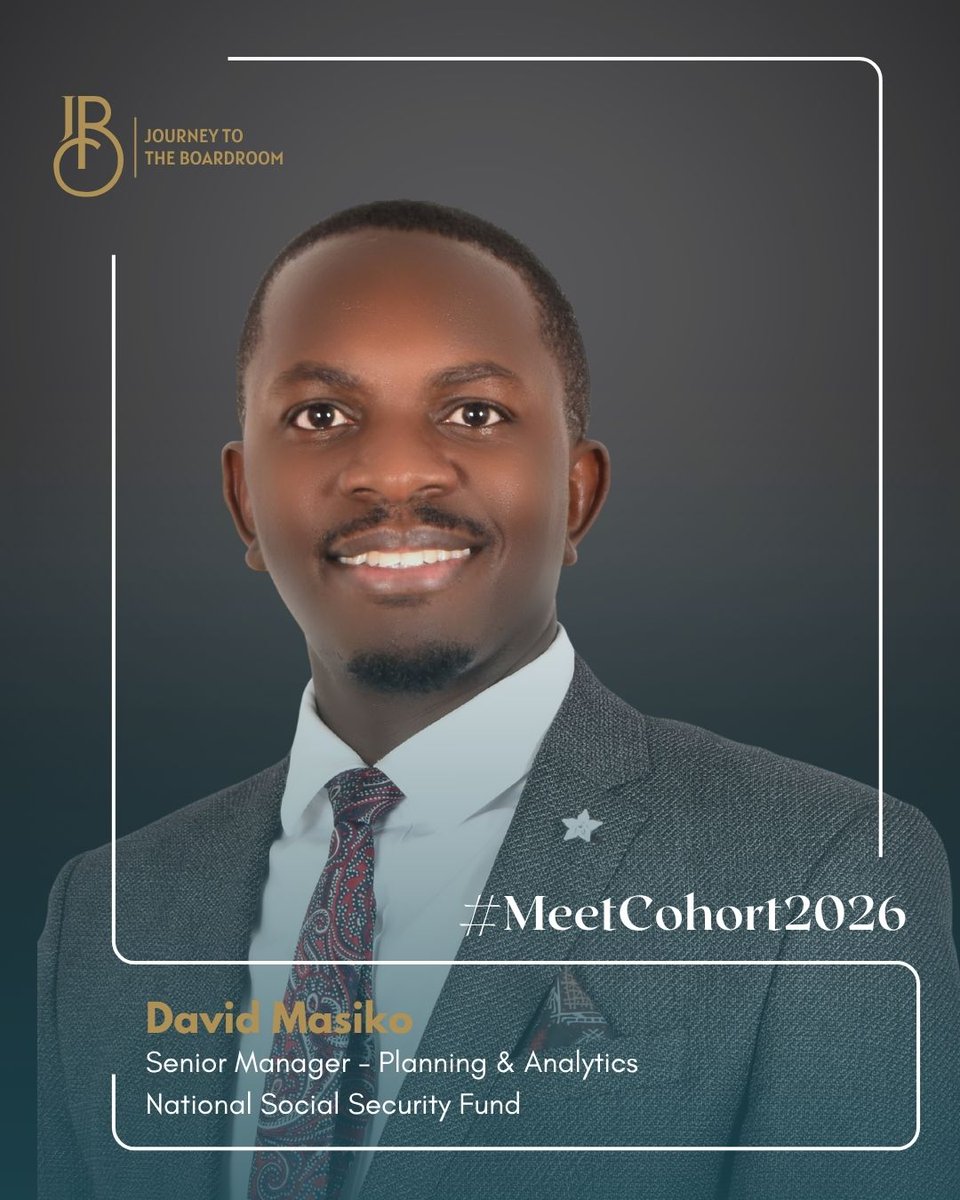 Congratulations to David Masiko for joining Cohort 2026 of <a href="/JTBoardroom/">Journey To The Boardroom</a> .

He is a strategic planning and analytics professional &amp; is a Senior Manager, Planning &amp; Analytics <a href="/nssfug/">NSSF Uganda</a>  leading high-impact initiatives that accelerate digital transformation.

#JTB2026
#Leadership