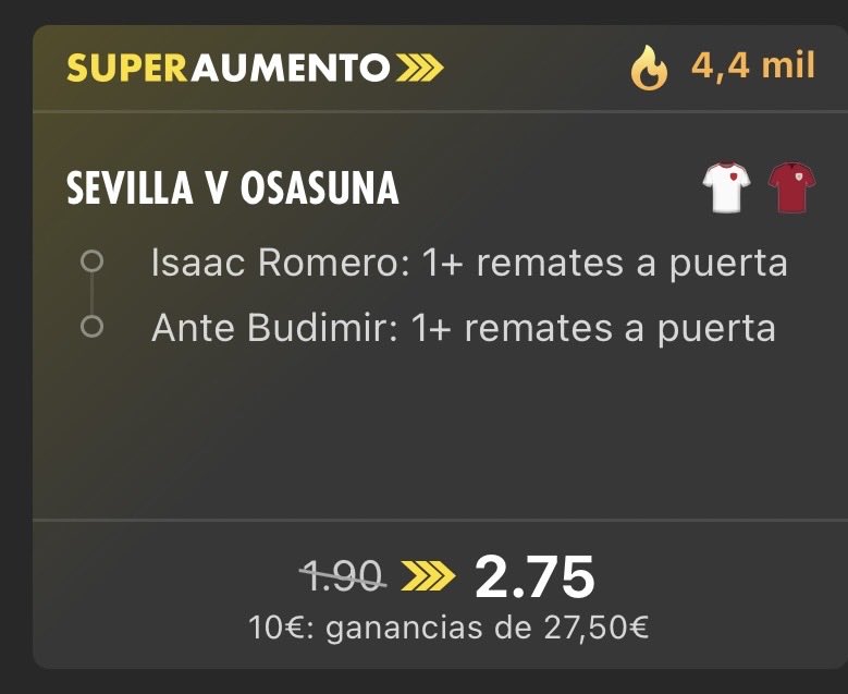 SBET635's tweet photo. VII.⚽️Sevilla-Osasuna
Over 0,5 remates a puerta Budimir e Isaac Romero
Cuota @2,75
Aumento 44% https://t.co/8YbBJuAuax