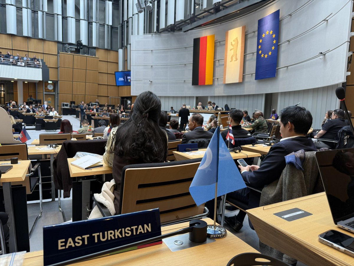 Deeply proud and humbled to stand for East Turkistan at the 2025 World Liberty Congress General Assembly in Berlin, together with the incredible Zumretay Arkin.