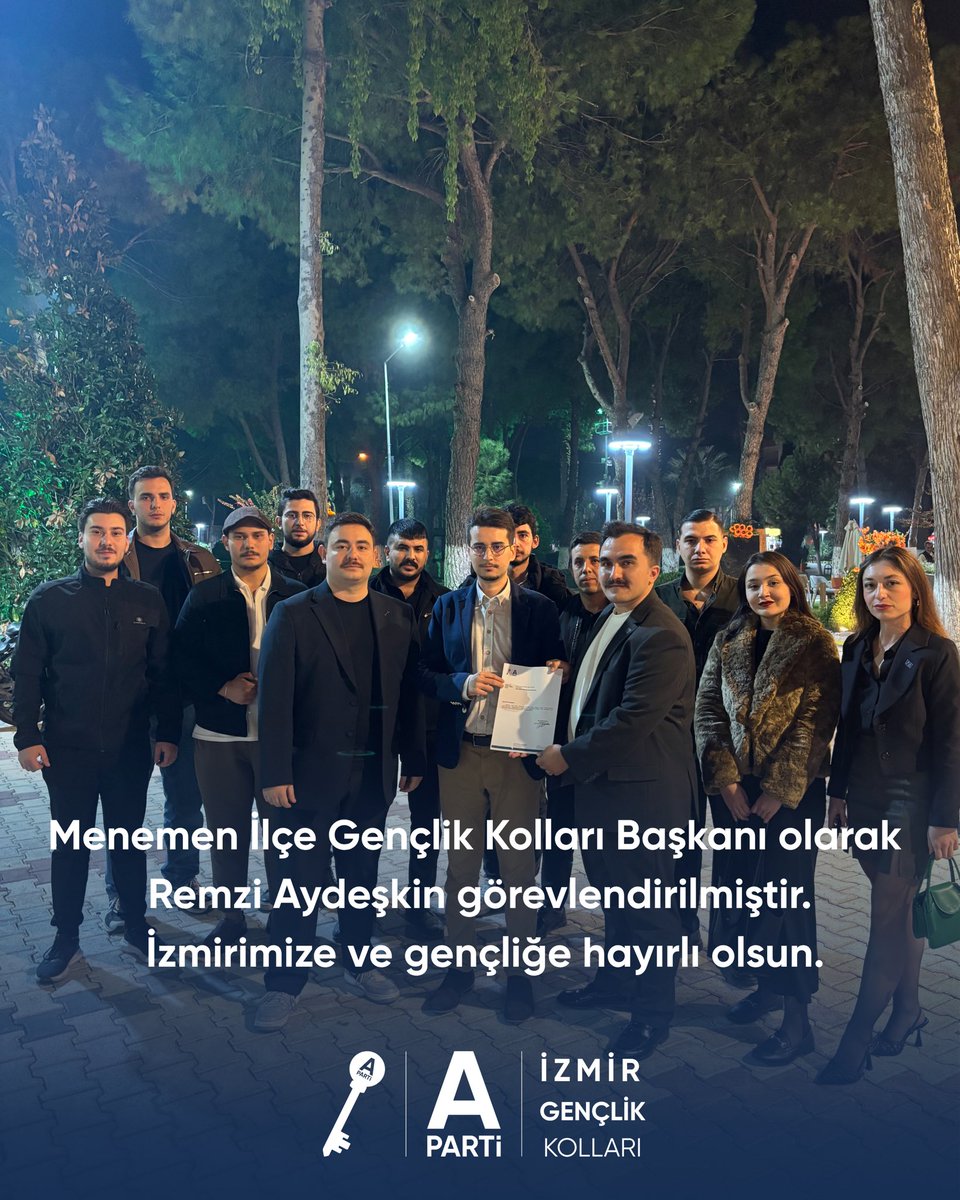 Menemen İlçe Gençlik Kolları Başkanı olarak Remzi Aydeşkin görevlendirilmiştir. İzmirimize ve gençliğe hayırlı olsun. 🇹🇷

<a href="/HatabayTR/">Ahmet Murat HATABAY</a> <a href="/huseyincakir43/">Hüseyin ÇAKIR</a> <a href="/umitdembas/">Av. Ümit Demirbaş</a> <a href="/anahtargenclik/">Anahtar Parti Gençlik Kolları</a>