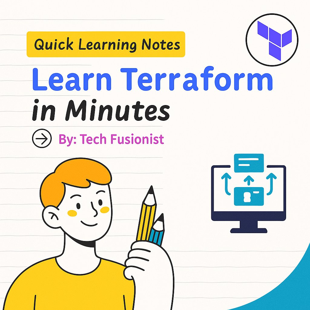 TTechFusionist's tweet image. 𝗟𝗲𝗮𝗿𝗻 𝗧𝗲𝗿𝗿𝗮𝗳𝗼𝗿𝗺 𝗶𝗻 𝗠𝗶𝗻𝘂𝘁𝗲𝘀 - 𝗧𝗵𝗲 𝗦𝗺𝗮𝗿𝘁 𝗪𝗮𝘆!

No fluff. Just the core concepts you actually need to start deploying faster with Terraform. 💻⚡

🎁 FREE for 24 hours (or first 150 slots)

To grab your copy:
1️⃣ Like ❤️
2️⃣ Repost 🔁
3️⃣ Comment…