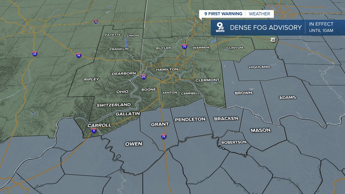 Visibility is low in many areas due to fog. We have a Dense Fog Advisory in effect for several counties until 10am.