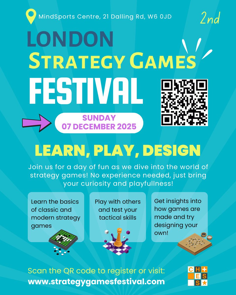 ChessPlus's tweet image. 📢🔜
✔Learn the basics of classic and modern strategy games
✔Play with others and test your tactical skills
✔Get insights into how games are made and try designing your own!
👉 More info and Registration:
tickettailor.com/events/chesspl…