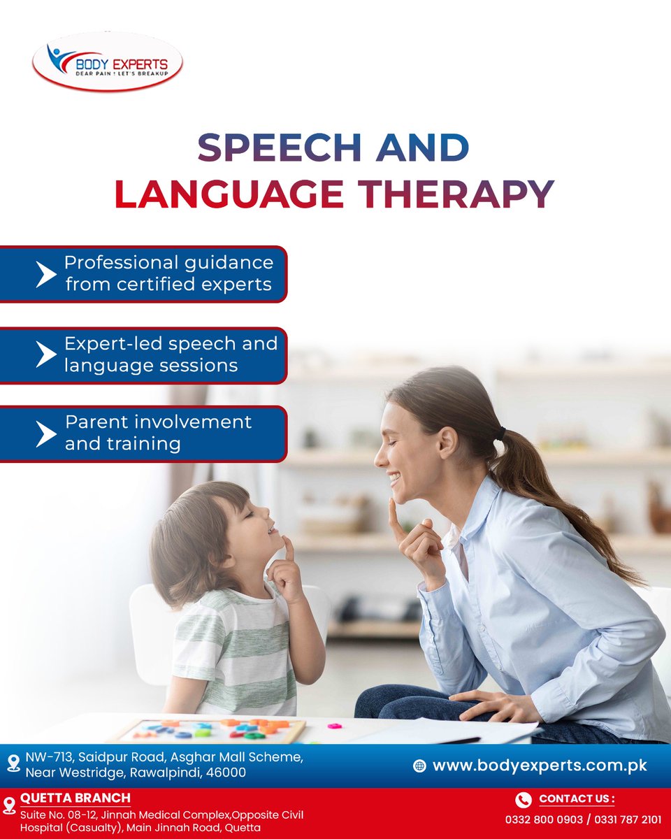 BodyExperts's tweet image. Is your child struggling with speech or communication? 💬
At Body Experts, our speech therapists help kids speak confidently and communicate better through personalized therapy and care.

 🌐 bodyexperts.com.pk
 
#BodyExperts #SpeechTherapy #LanguageDevelopment #ChildSpeech