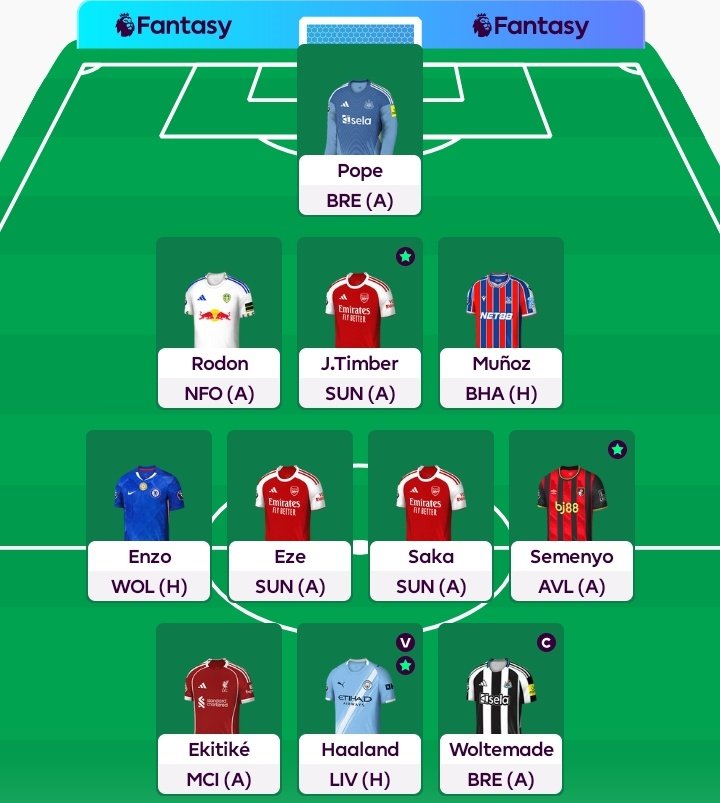 The deadline is over🔒
Revealing #GW11 lineup
Rolling transfer 🔄 
0.1M ITB
🅒Woltemade🇩🇪🏰
🌍415K 
(First and massive red arrow in GW10)
استعنى عالشقا بالله، بالتوفيق للجميع❤️ 
و لا تنسو اهل فلسطين والسودان و جميع الدول العربيه من صالح دعائكم🇵🇸🇸🇩