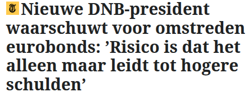 De Nederlandsche Bank is het radicaal oneens met ING: Nederland moet juist niet meedoen met #eurobonds.  #hoorjenietvaak #DNB #ING