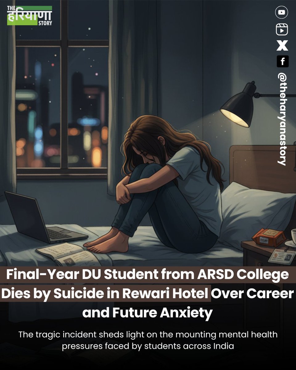 A final-year B.Sc. student from Delhi University’s Atma Ram Sanatan Dharma (ARSD) College ended her life in a hotel room in Rewari, reportedly due to anxiety about her career and future.