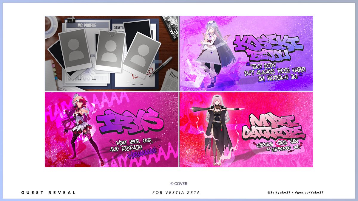 【 #yk27work 】

I had the honor of creating the graphic reveal for <a href="/vestiazeta/">Vestia Zeta (ゼータ) 📜 @ホロライブID</a> 

Thank you so much for trusting me and happiest birthday to Zeta and Bazo! 🎉
#AgentTest3D