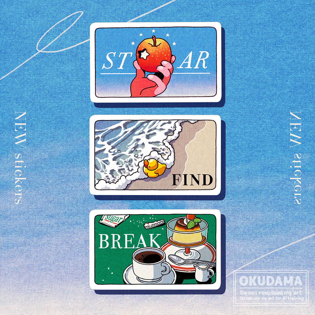 o_ku_da_ma's tweet image. ✦NEW goods✦
スマホカバーに挟みやすい名刺サイズのステッカーを5種類作りました✌️🍎 ぜひ来てね😌
#デザフェス62