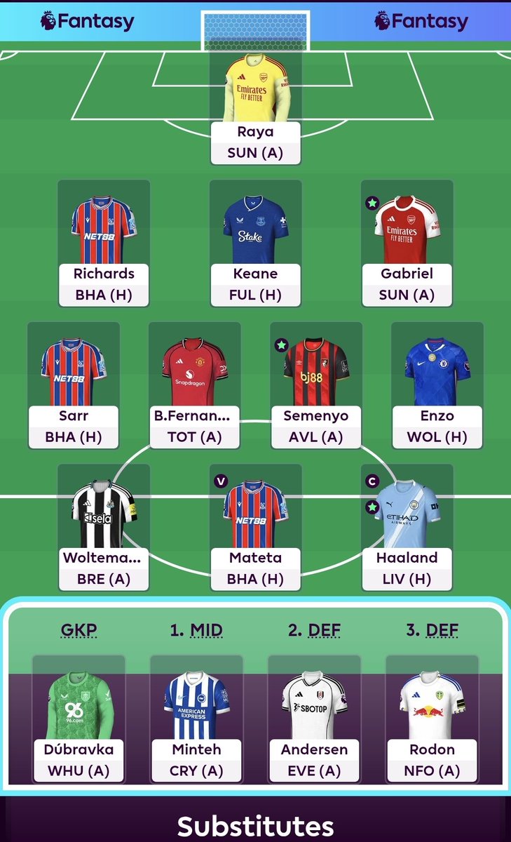 FPL_apprentice1's tweet image. 🔒

🧢 Haaland
↔️ Rolled (3fts)
🌎 170k
🍟 Bench Boost Active!

Feel my bench has decent enough fixtures to play the BB. Also means I can then get some bench foder and upgrade elsewhere from GW12.
Liverpool&apos;s away def stats is poor, so Haaland keeps the armband.

GL all
#fpl