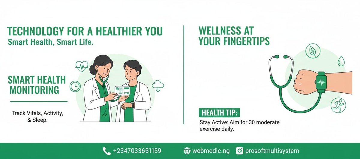 ProsoftSystem's tweet image. Digital Health Tip 💡
Wearables + EMR support preventive care and early diagnosis. Health is proactive, not reactive.
#WebMedic
#Prosoft
#prosoftmultisystem