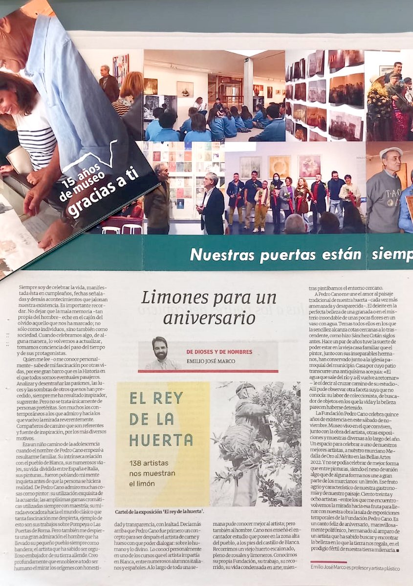 Fund_PedroCano's tweet image. ✨ Hoy inauguramos la exposición “El rey de la huerta” y queremos dar las gracias a Emilio José Marco por sus amables palabras en @LaOpinionMurcia. 

¡Os esperamos en la inauguración!