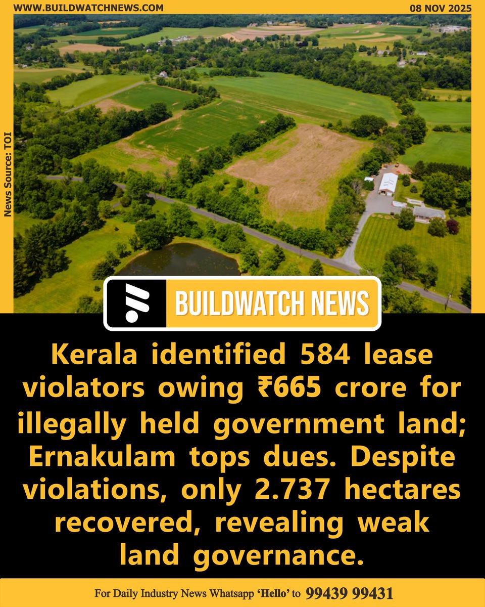 BuildWatchNEWS's tweet image. Kerala identifies 584 lease violators holding government land worth ₹665 crore; minimal recovery exposes weak land governance

🔗Read more:buildwatchnews.com/kerala-governm…

#Kerala #LandReforms #IllegalLandUse #Ernakulam #GoodGovernance #PolicyReforms #LandAdministration
