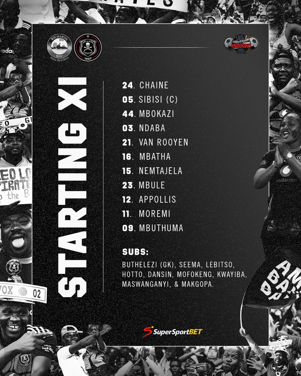 𝐓𝐨𝐝𝐚𝐲'𝐬  ☠️ 𝐗𝐈

⚫⚪🔴⭐
#MatchDay
#OrlandoPirates
#OnceAlways