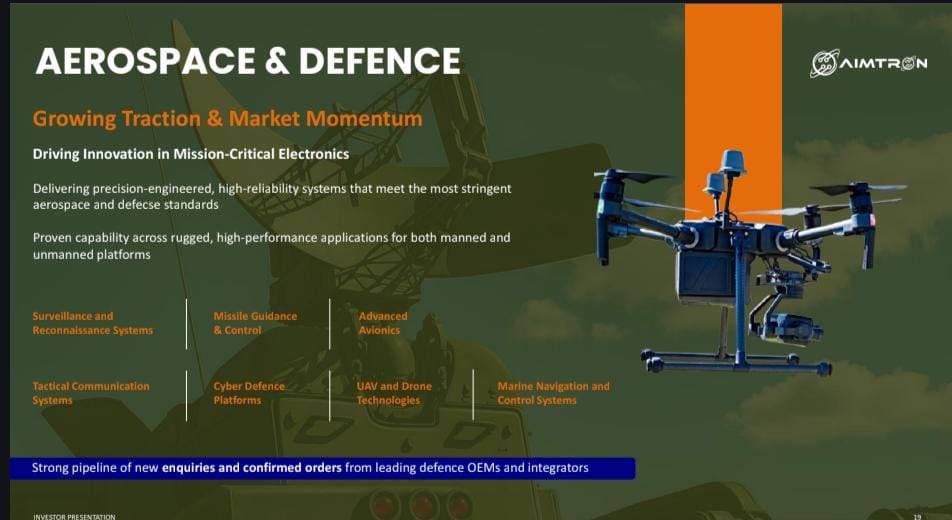 Aimtron has been executing what they have guided so far and in fact even delivery slightly better.

Execution triggers to track  : new age plant , foray in Aerospace &amp; Defence and any sizeable M&amp;A for competencies/scale and market access.