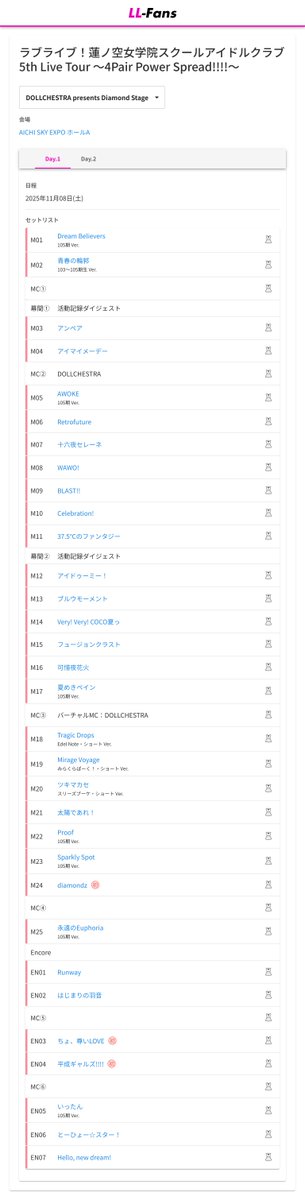 ✨セットリスト公開✨ 🎤 ラブライブ！蓮ノ空女学院スクールアイドル