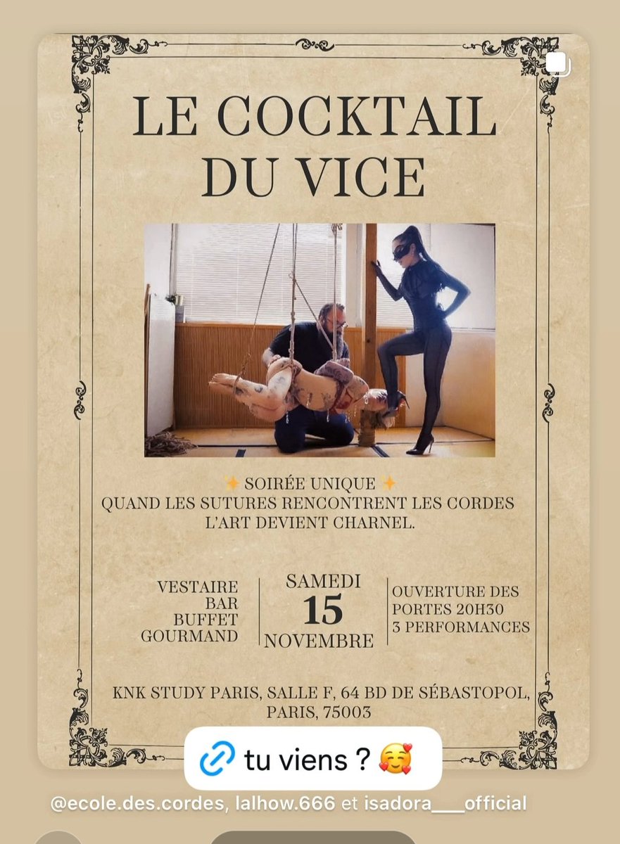 🖤🗼  Paris Kinky Event 🇫🇷 🖤

❗ IMMANQUABLE ❗

Avec La Maîtresse absolue <a href="/Domina_Isadora_/">Maîtresse Isadora</a> 🙏🖤 
<a href="/DirtyVonP/">Alex DirtyVonP</a> et <a href="/lalhow666/">Your French doll</a> ➰🖤