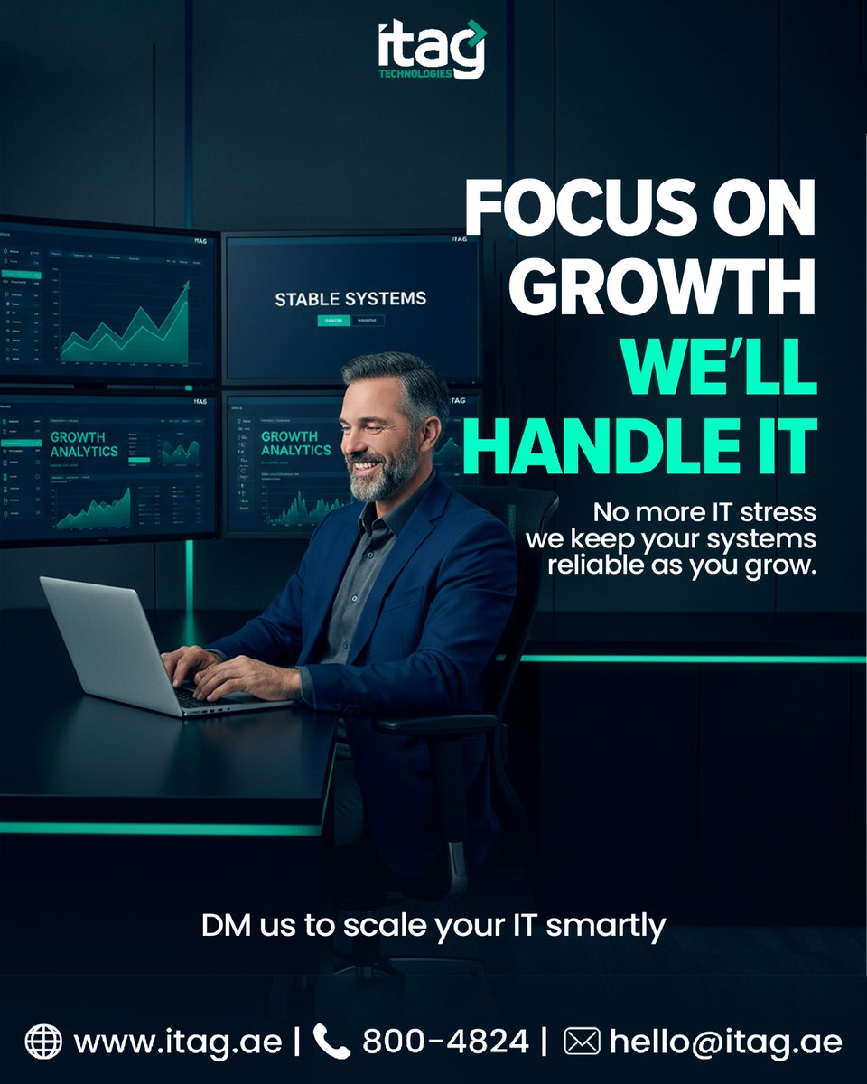 itagdxb's tweet image. Your business is growing - but is your IT keeping up?
Downtime, lagging systems, and security risks can slow your growth faster than you think.

📞 800-4824 | 🌐 itag.ae | 💬 hello@itag.ae

#ITSupport #BusinessGrowth #ScalableIT #ManagedServices #TechSolutions