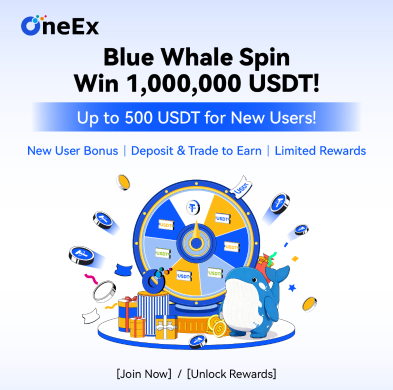 oneexvip's tweet photo. 🎁 OneEx Blue Whale Fiesta is Live!
Unlock the Lucky Spin & share $1,000,000 USDT in rewards!
New users can earn up to $500.
Complete tasks, invite friends, spin & win!
👉 https://t.co/xxbJuKCuah
#OneEx #Web3 #Rewards https://t.co/CdW82xcbI1