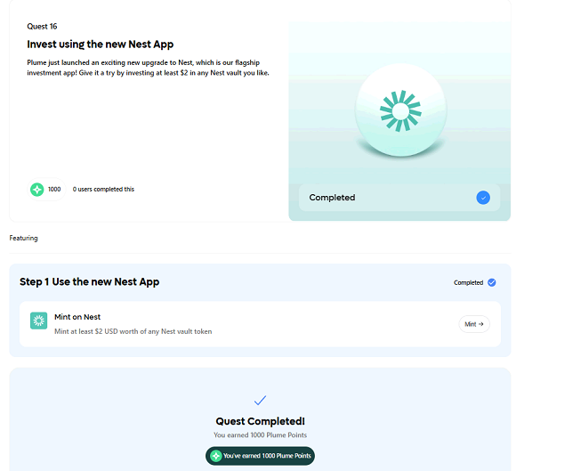sangtt086's tweet photo. Hi Goon Fam,
The project @plumenetwork has released Quest 16, everyone do it now to receive 2000 PP tomorrow
How to get it?
1. Go to NEST dapp: https://t.co/RIZlAkp9bA
2. At the Mint item
3. Enter at least 2 pUSD to nWISDOM -> Approve -> Mint
4. Done!
#Quest16 $Plume #RWAfi #Defi #NestWisdomTree