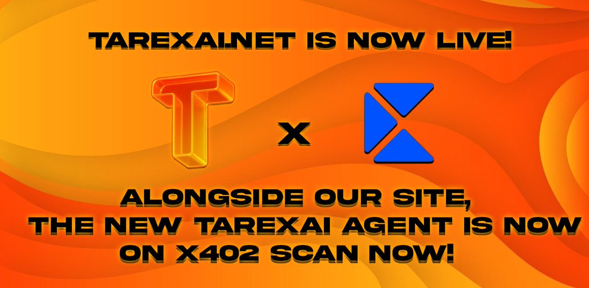 Tarex_AI's tweet image. The Tarex website is now live! 👉 tarexai.net

After a brief development period, the site is now fully functional and running smoothly.

Also don&apos;t forget to try our x402 agent, it&apos;s early access and free to use!

Remember to stay updated on our X account for more…