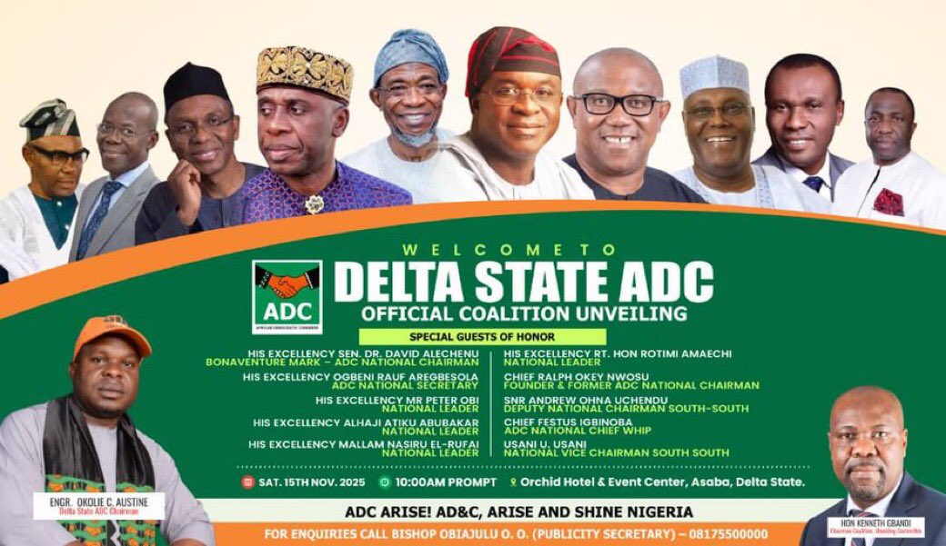 dayormoses1's tweet image. 🤝🏼ALL ROADS LEAD TO DELTA STATE🤝🏼
Join Us At The Unveiling Of The #Coalition Vehicle, #ADC In Delta State.
Come One, Come All.
A🤝🏼D🤝🏼C🤝🏼! ARISE!