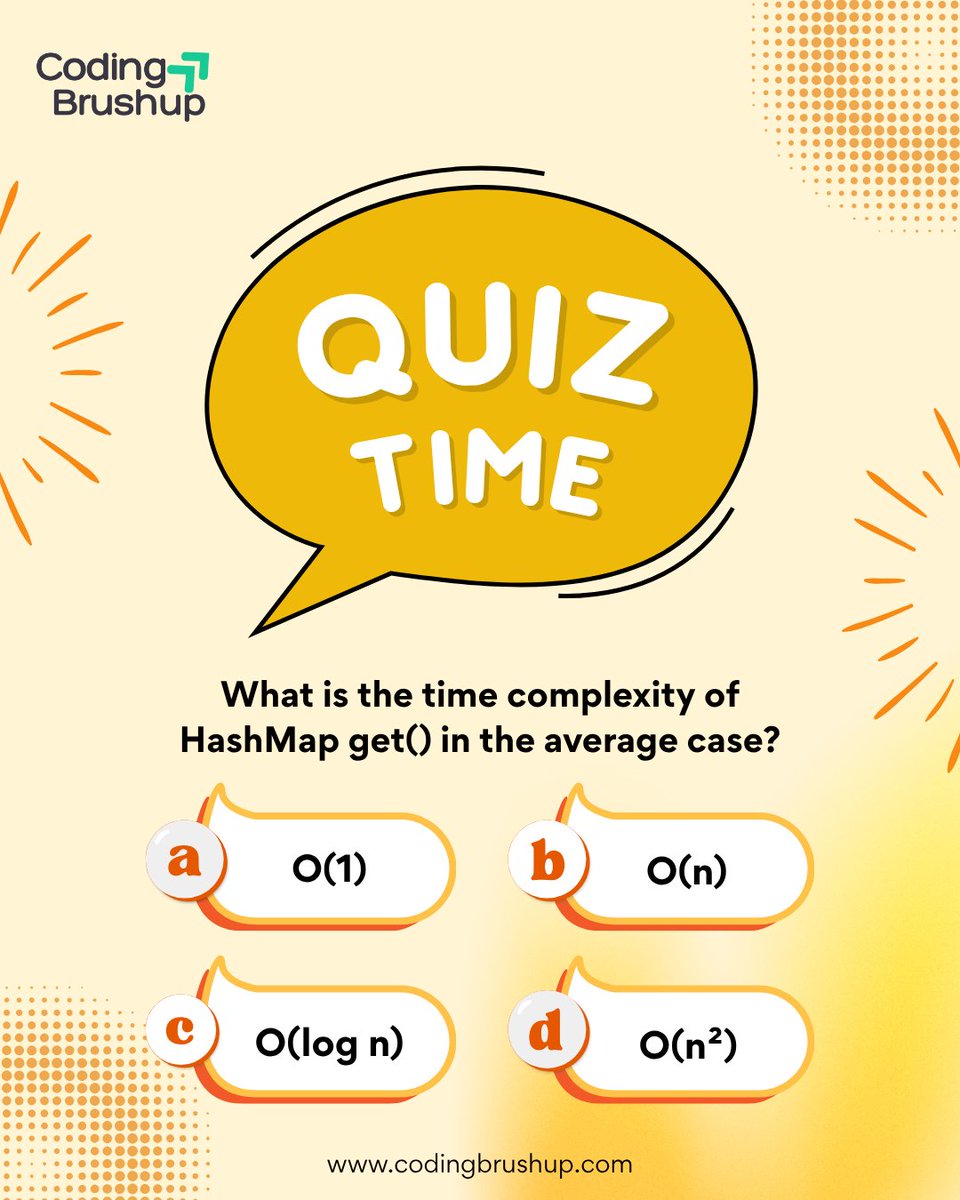 Codingbrushup's tweet image. Do you know how efficient HashMap.get() really is? 🤔
Test your Java fundamentals and comment your answer below! 👇
#JavaQuiz #CodingBasics #HashMap #ClassBoxes #InterviewPrep

codingbrushup.com