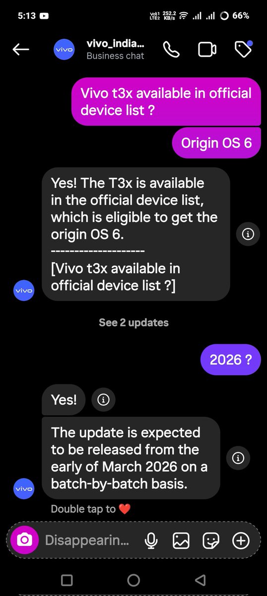 StarUppe's tweet photo. This Was real ? Vivo T3x receive to OriginOS 6 March 2026 #vivoIndia #OriginOS6 #OriginOS https://t.co/2oKnbyDVYe