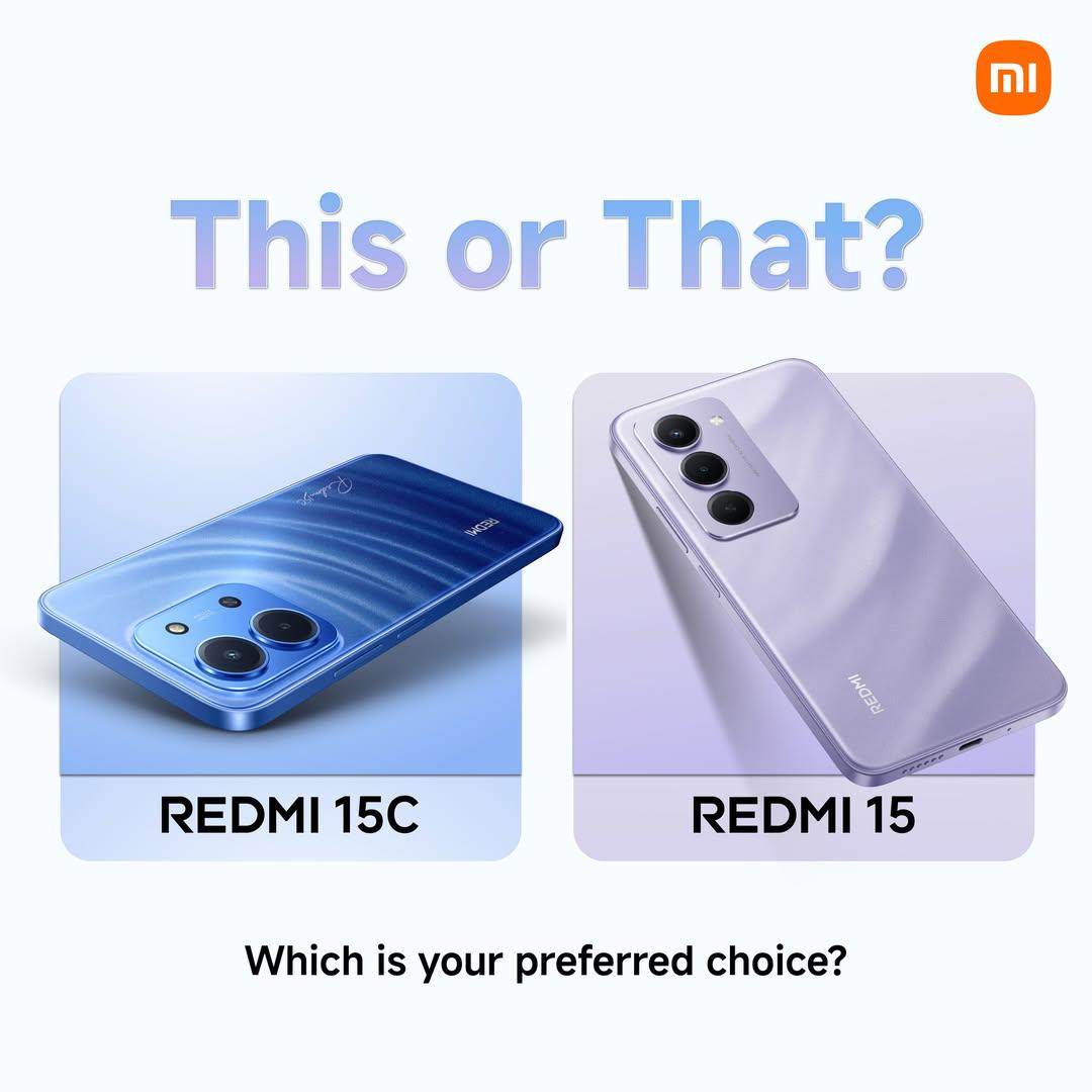XiaomiNigeria's tweet image. Two giants. One choice. 😍

Redmi 15C vs Redmi 15 — which one would you rock every day? Comment your pick!

#REDMI15 #REDMI15C #BigScreenBigBattery