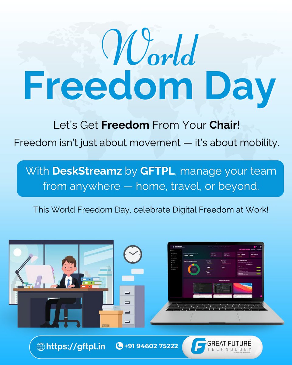 GreatFutureTech's tweet image. Work without walls.
Lead without limits. 

This #WorldFreedomDay, celebrate Digital Freedom with DeskStreamz by GFTPL.

#GFTPL #DeskStreamz #FutureOfWork #DigitalFreedom