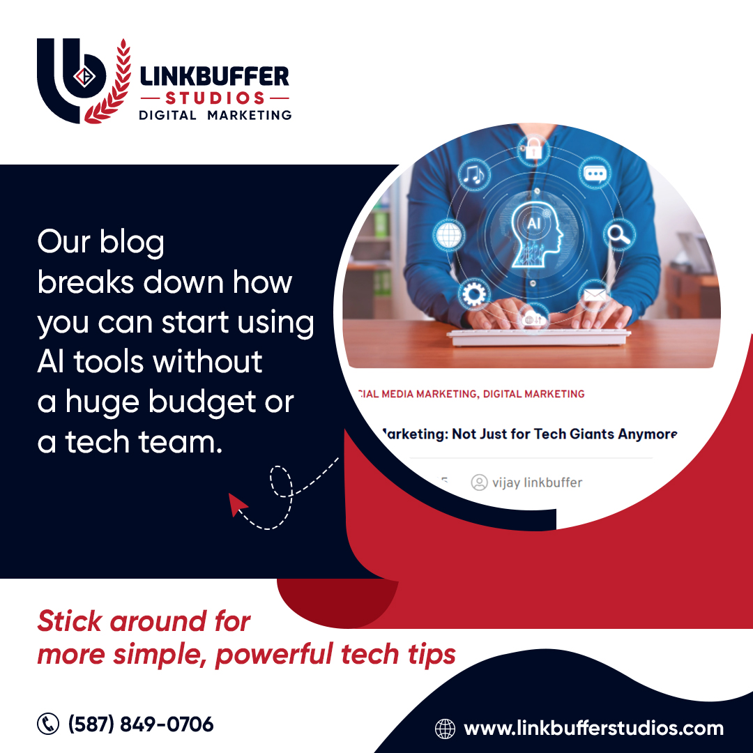 linkbuffer's tweet image. Supercharge your marketing with AI, no big tech team needed! Our latest blog post unpacks simple, powerful ways small businesses can leverage AI.

Stop working harder and start working smarter.
linkbufferstudios.com/ai-in-marketin…

#Linkbufferstudios #DigitalMarketing #Edmonton