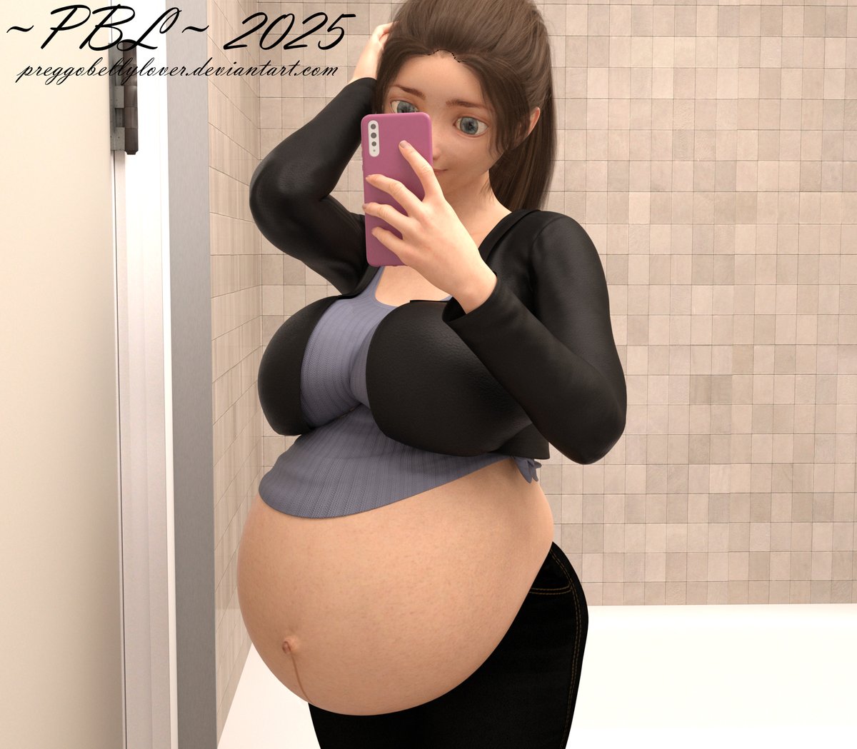 A lot of you really liked Ami's new outfit from the previous pic, so she took a quick selfie to show off for you.

#PregnantArt #Pregnant3DArt
