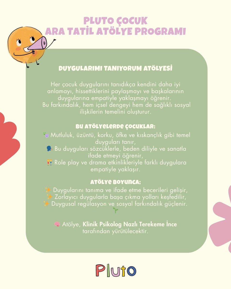 aniiltaskiran's tweet image. Psikolog x (Eşim ve Arkadaşı) çocuklar için ara tatilde atölye düzenliyor. İlgilenen olursa diye dm’i açıyorum 🥹