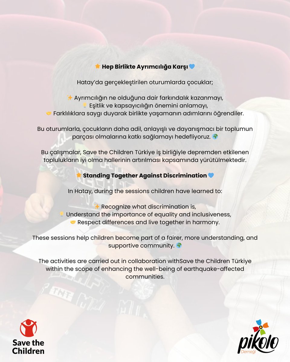 pikolodernegi's tweet image. 🌟 Hep Birlikte Ayrımcılığa Karşı 💙

🌟 Standing Together Against Discrimination 💙

@SaveChildrenTR

#AyrımcılığaSon #Eşitlik #Dayanışma #EndDiscrimination #Equality #Solidarity
